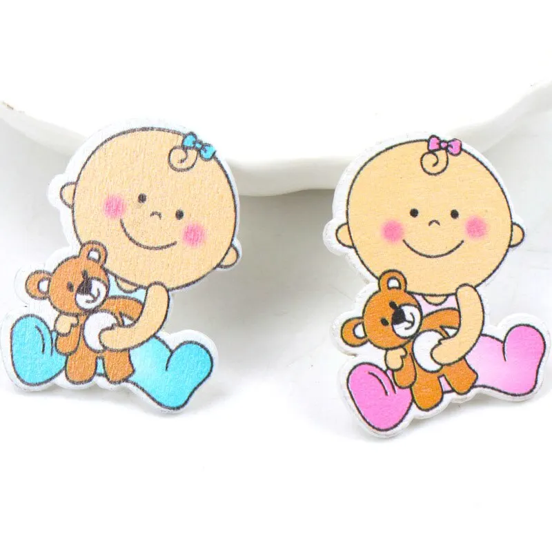 Blue/Pink Baby Series Pattern Scrapbooking Craft DIY Wood For Handmade Sewing Home Kids Birthdays Party Decorations 20pcs 35mm