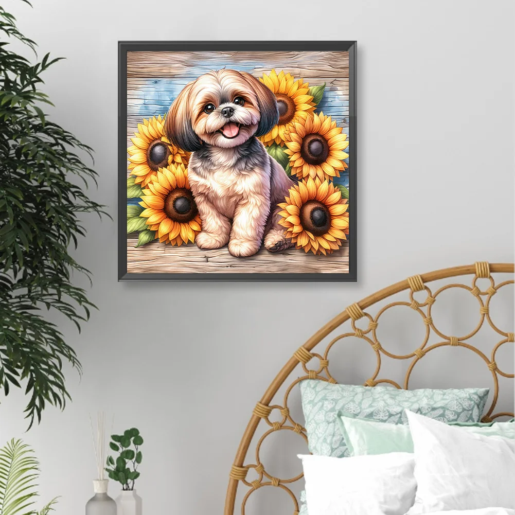 Diamond Painting - Full Round Drill - Sunflower Shih Tzu(Canvas|40*40cm)