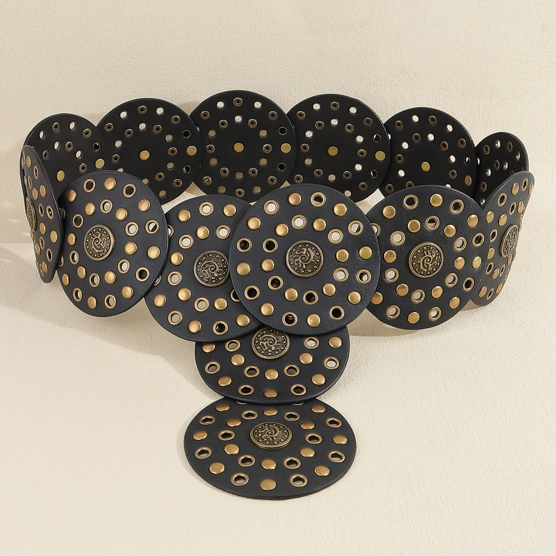 Casual Minimalist Classic Style Round Pu Leather Alloy Metal Button Women’s Leather Belts