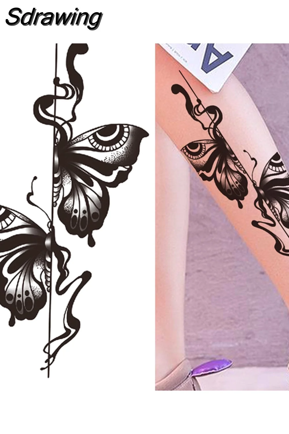 Sdrawing Fake Peony Temporary Tattoos For Women Girl Black Rose Elephant Flower Tattoo Sticker Tiger Anemone Tatoos Half Sleeve 521-1