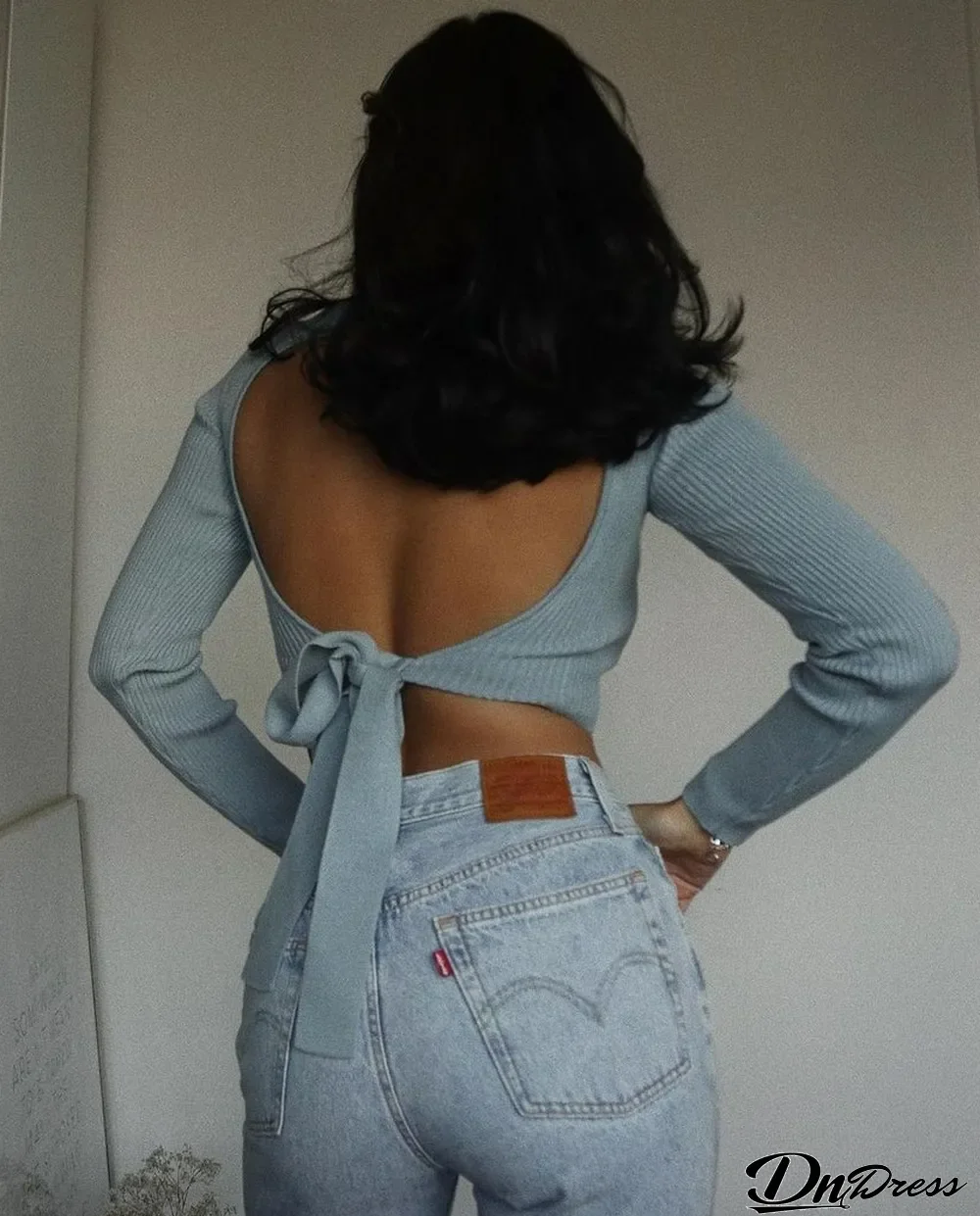 Autumn Cut Out Back Sexy Turtleneck Tied Knitting Crop Top