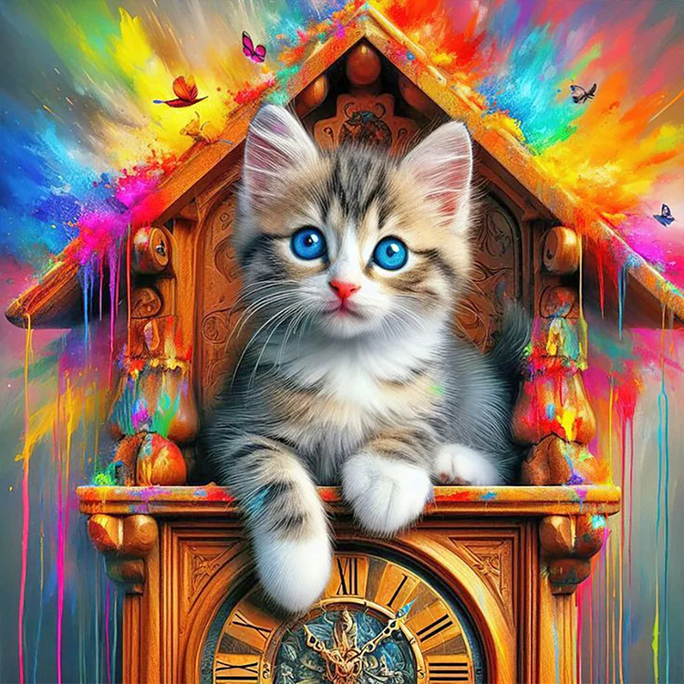 Cat And Clock 40*40CM (Canvas) Full Round Drill Diamond Painting gbfke