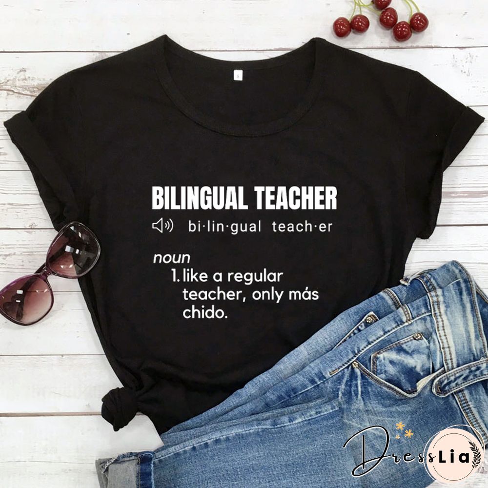 Bilingual Teacher Definition T-Shirts SpanishTeacher ShirtsFunnyBilingualTeacher Tee Women Trendy CasualArtisticTop