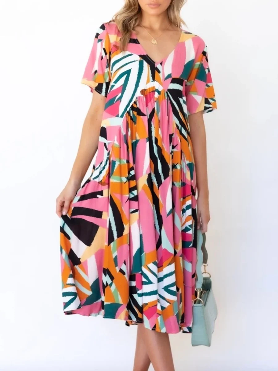 Fashion Print V-neck Short-sleeved Dress