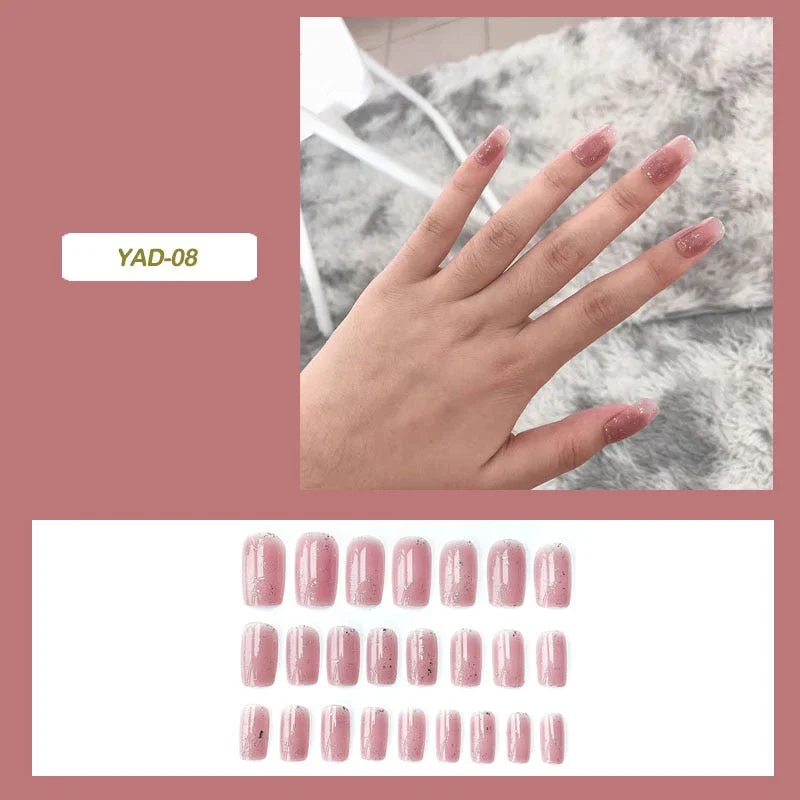 24pcs fake stick on nails Shiny Long Paragraph Fashion Removable Manicure Patch press on nails long stiletto full cover for girl-Nail Inspo