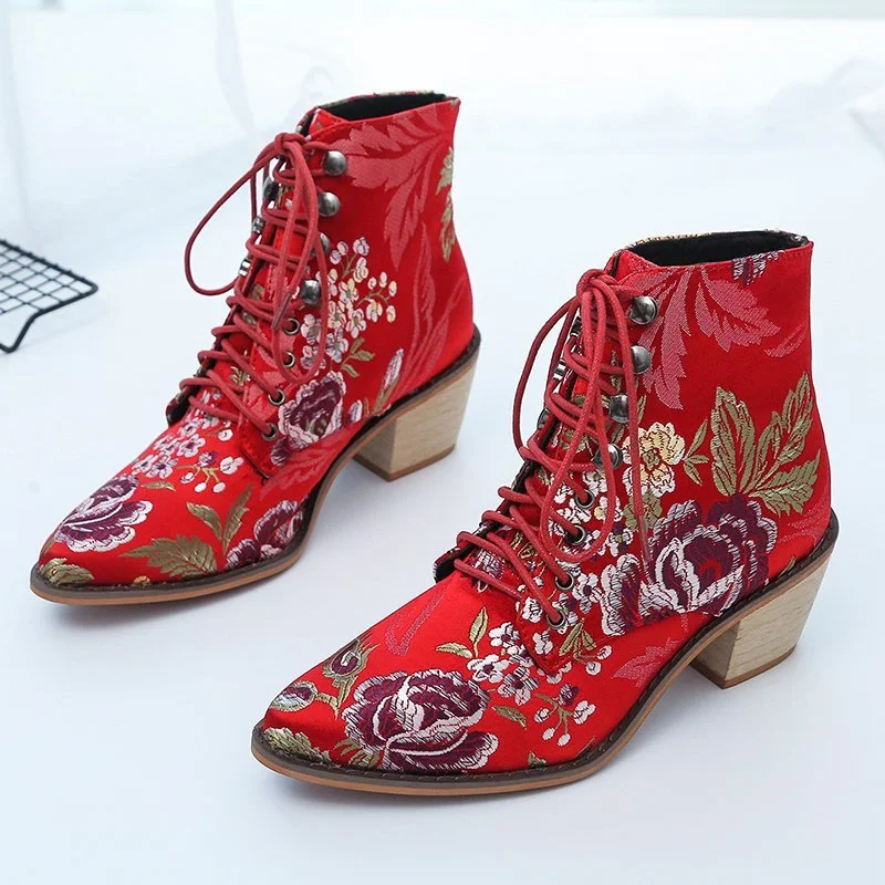 Yyvonne Size 43 New Coarse And High-With Martin Boots Female Pointed Embroidery National Style With Short Boots