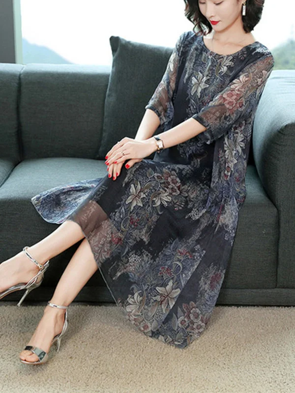 Casual Floral Printed Soft Midi Dress