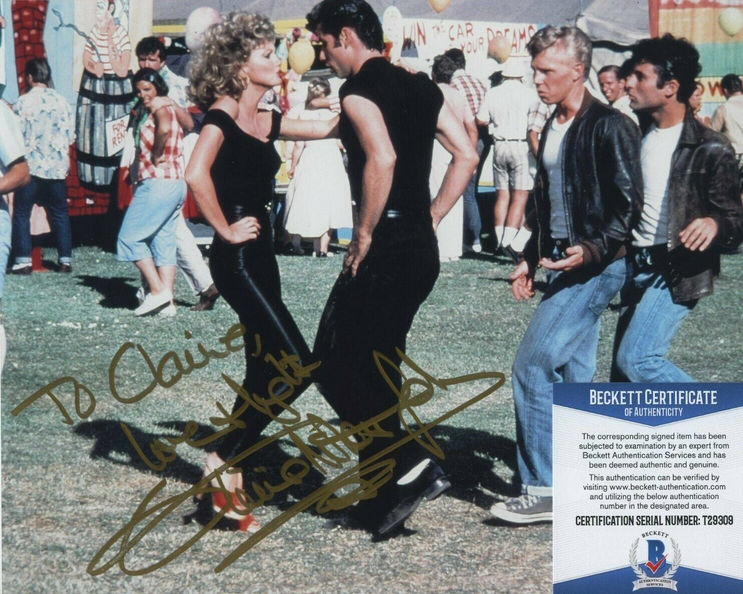 OLIVIA NEWTON-JOHN SIGNED AUTOGRAPHED GREASE Photo Poster painting TO CLAIRE BAS BECKETT COA