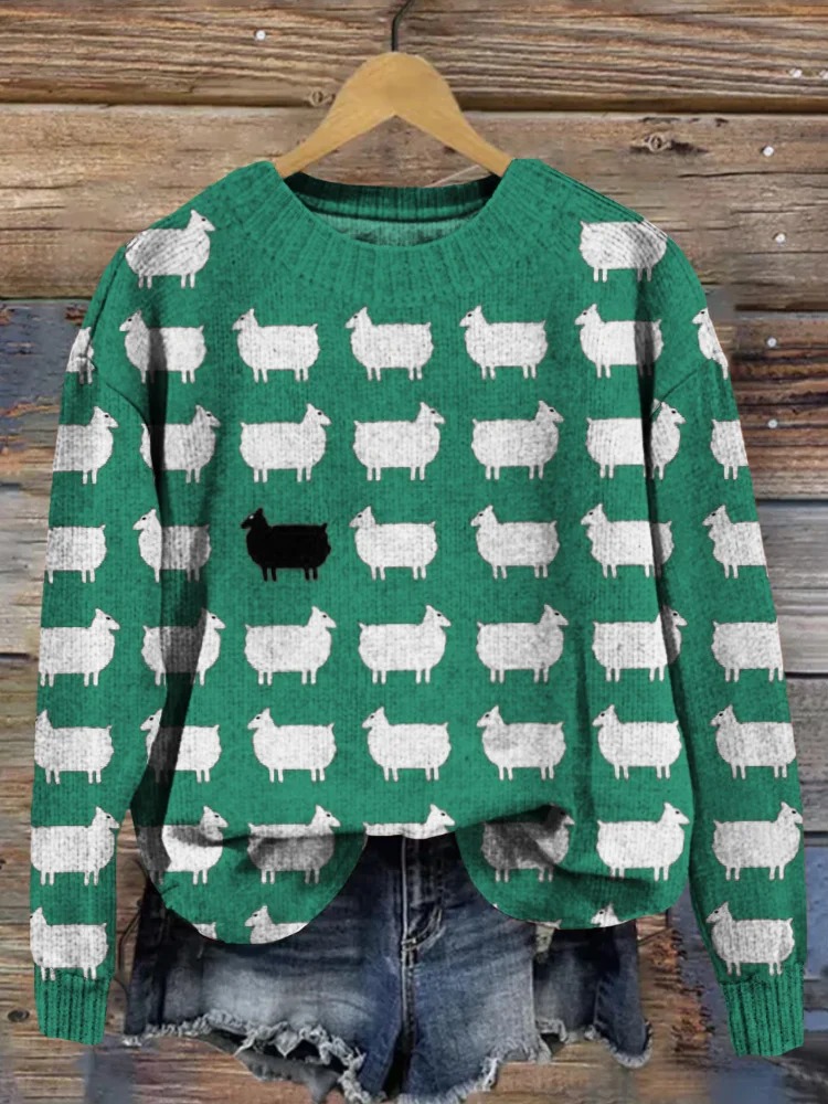 VChics Cute Sheeps Doodle Art Comfy Knit Sweater
