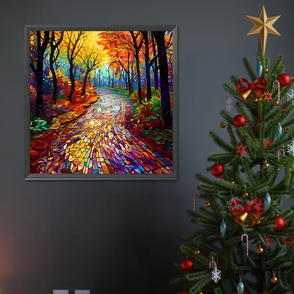 Diamond Painting - Full Round Drill - Stained Glass Maple Leaf Forest(Canvas|30*30cm)
