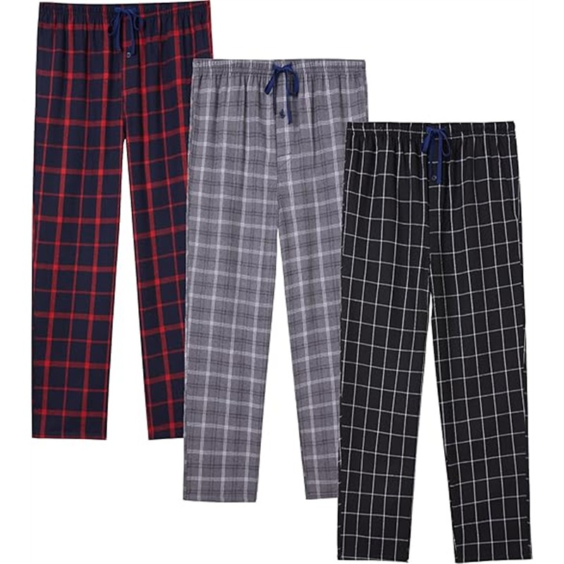 JupiterSecret Mens Pajama Pants Set Cotton Plaid Sleep & Lounge Pants, PJ Bottoms with Pockets and Button Fly(D)