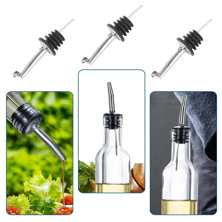 Stainless Steel Pourers,6PCS Speed Wine Bottle Pourer,Olive Oil and Vinegar Tapered Stopper Spout Liquor Bottle Pourer Wine Spout Dispenser with Sealed Dust Caps