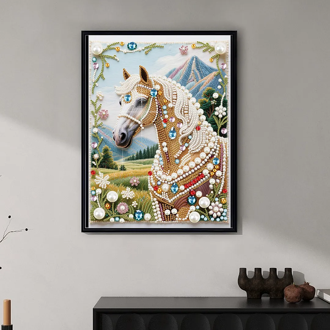 Horse Special Shaped DIY Partial Drill Diamond Art Pearl Painting Kit for Adults Beginners Home Decor Art Craft Pearl Diamond Painting 30x40cm