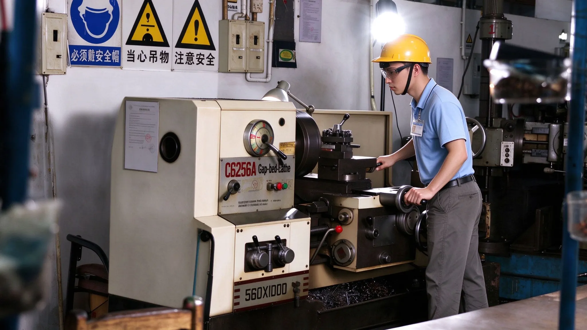 Operator at a lathe in the GDL tooling workshop
