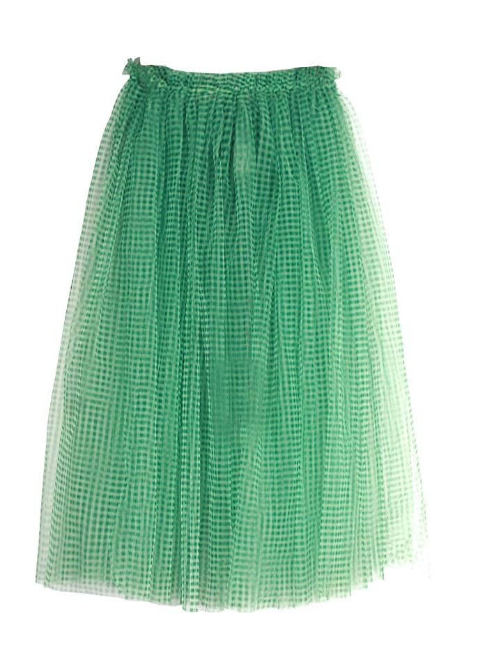 Casual Green Plaid tulle vacation Skirts Spring CK783- Fabulory