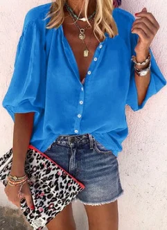 Autumn New Multi color Solid Color Long Sleeve Button Women's Shirt Women's Dress