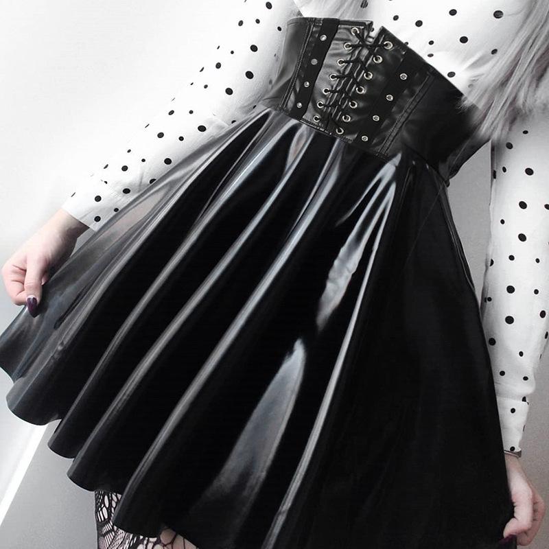 HIGH WAIST STRAPPED PLEATED LEATHER SKIRT