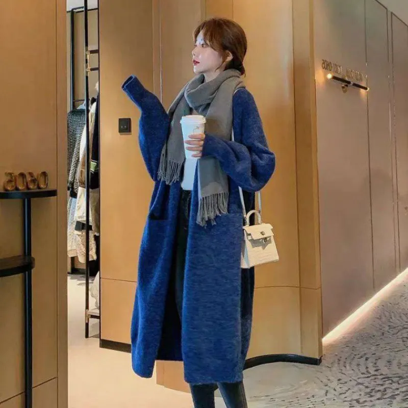 Churchf Churchf And Winter Long Loose Show Thin Long Coat Lazy Temperament Alpaca Velvet No Buckle Knee Knit Cardigan Female