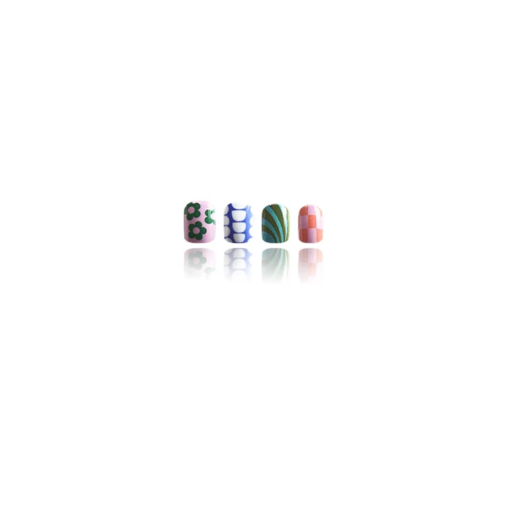 Churchf Churchf Oil Short Square Nail Flower Stripe Checkerboard Beautiful Nail Piece Wearing Nail Removable Nail Nail Products