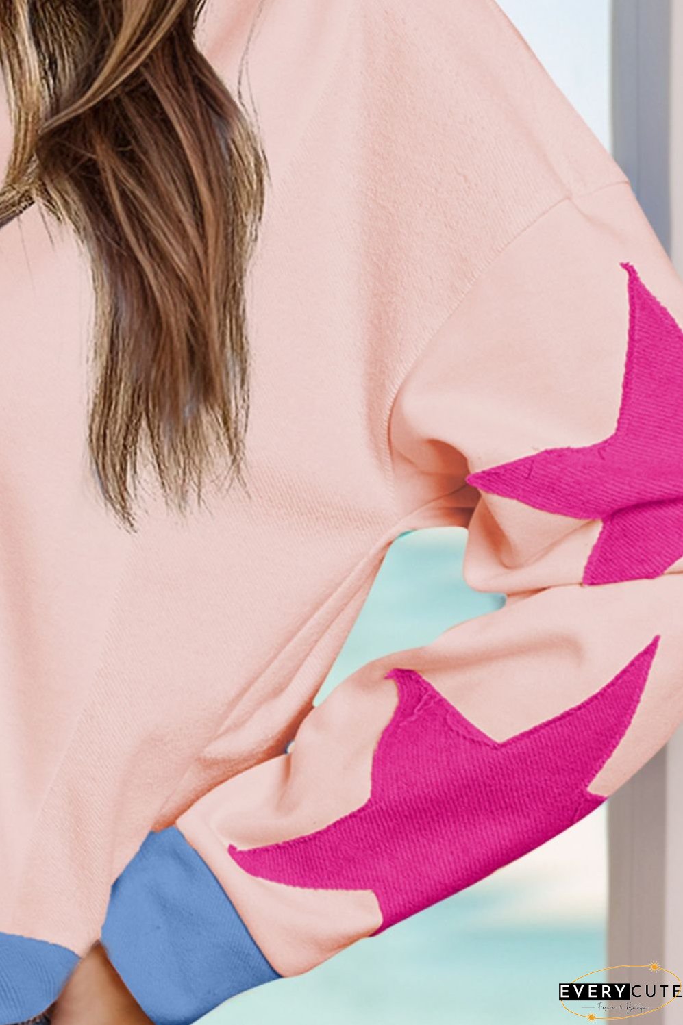 Star Contrast Round Neck Long Sleeve Sweatshirt