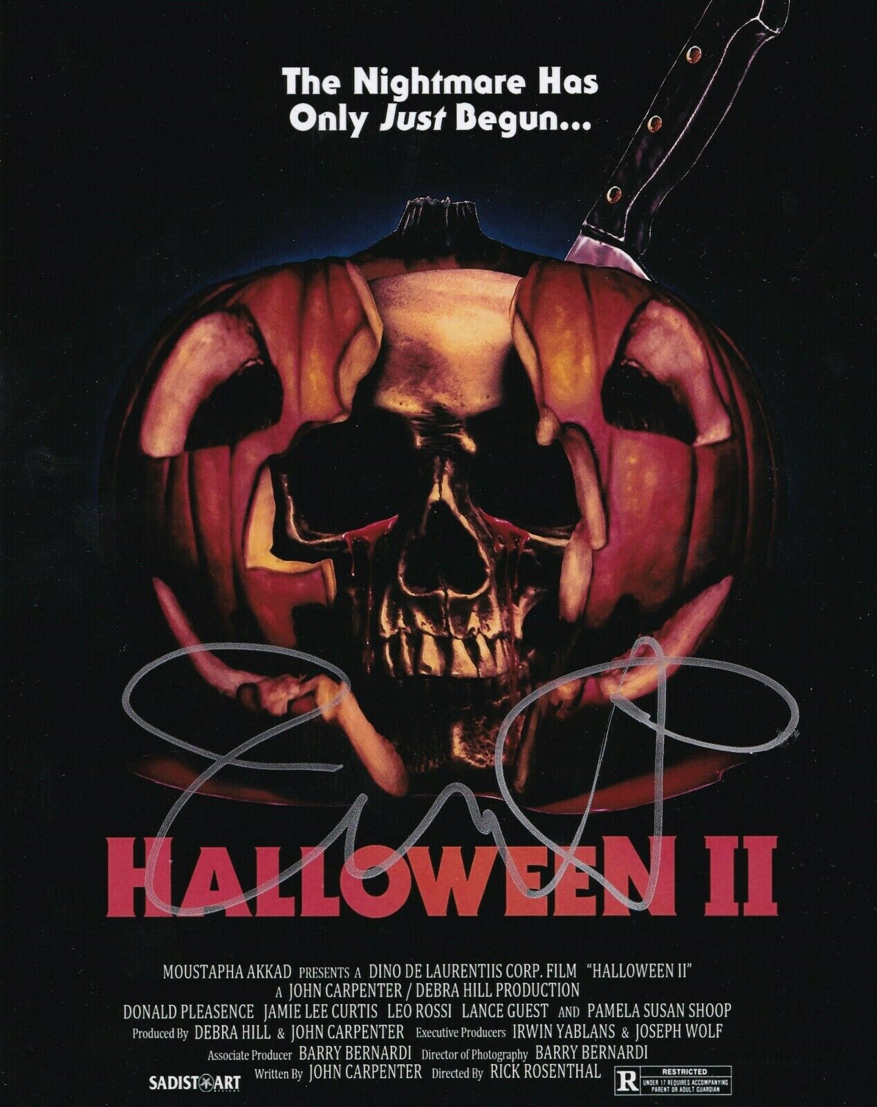 John Carpenters Halloween 2 Movie Poster Print Signed By Jamie Lee Curtis (RP24)