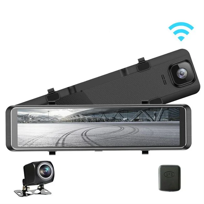 Garlaven 4K Dual Dash Cam 12" Mirror GPS Full Touch Screen Car Recorder