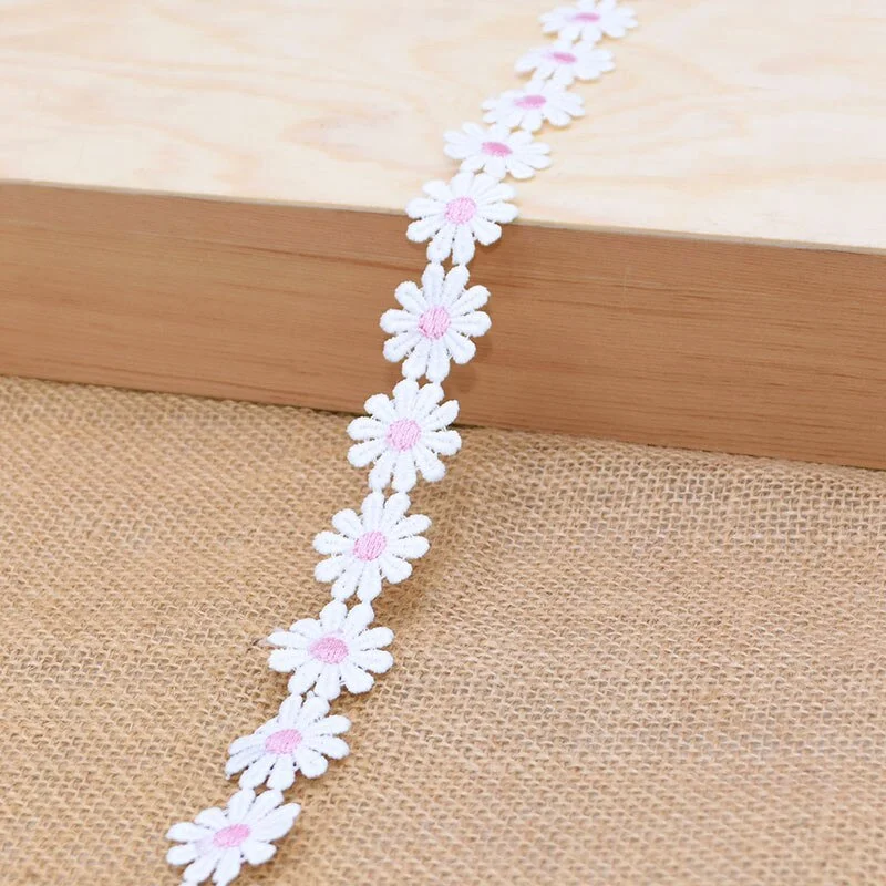 3Yards 25mm Colorful Daisy Flower Lace Trim Knitting Wedding Embroidered Diy Handmade Patchwork Ribbon Sewing Supplies Crafts
