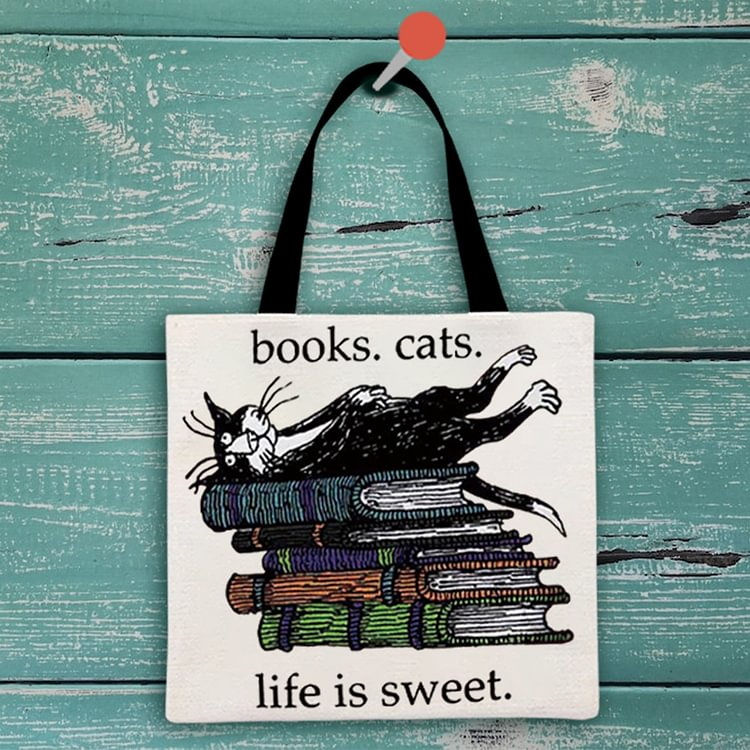 Comstylish Retro Unisex Books. Cats. Life Is Sweet Graphic Painting Art Canvas Bag