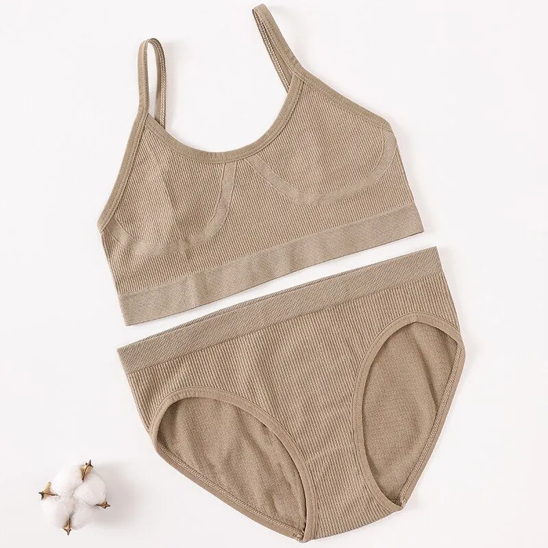 Women Bra Panties Set Seamless Bra Brief Cropped Cami Bralette Crop Top Brassieres Sexy Lingerie Active Bra Sport Underwear Set