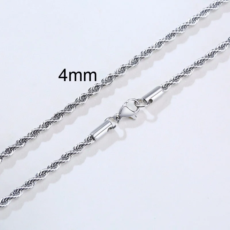 Christmas Gift Men Ropes Long Necklace Stainless Steel Minimalist Twist Rope Chain Necklace Available in Gold Color Silver Color 2 TO 5mm