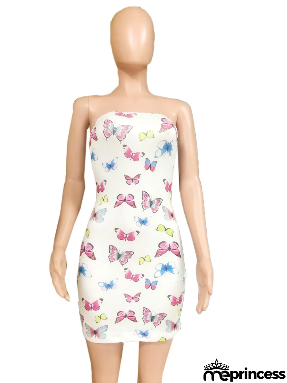 Butterfly Print Tube Top Slim Fit Dress