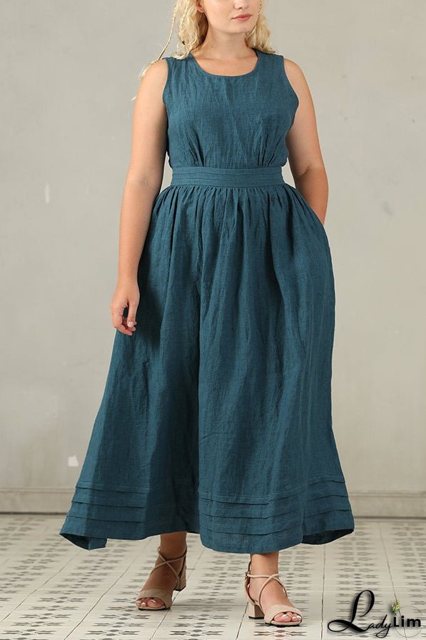 Cross Back O Neck Maxi Linen Dress