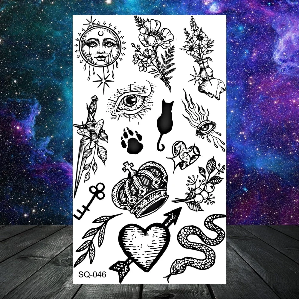 Astronaut Stars Moon Sun Temporary Tattoos For Women Kids Girl Butterfly Feather Letters Fake Tattoo Neck Arm Hands Small Tatoos