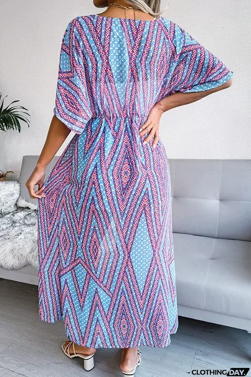 Print Drawstring Waist Kimono
