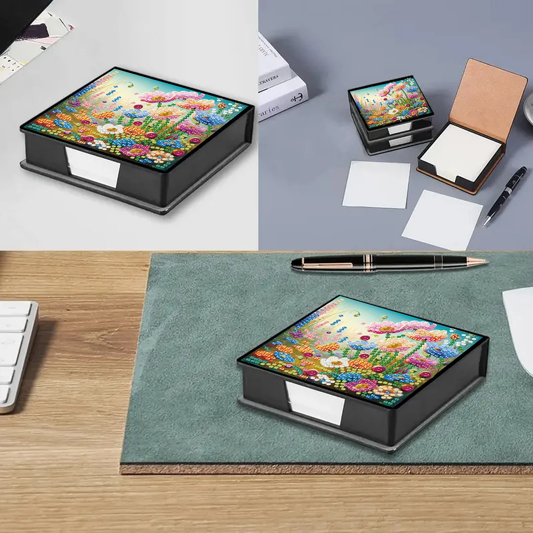4Pcs Flower 5D DIY PU Diamond Painting Kit Office Note Box with 160 Sheets Paper