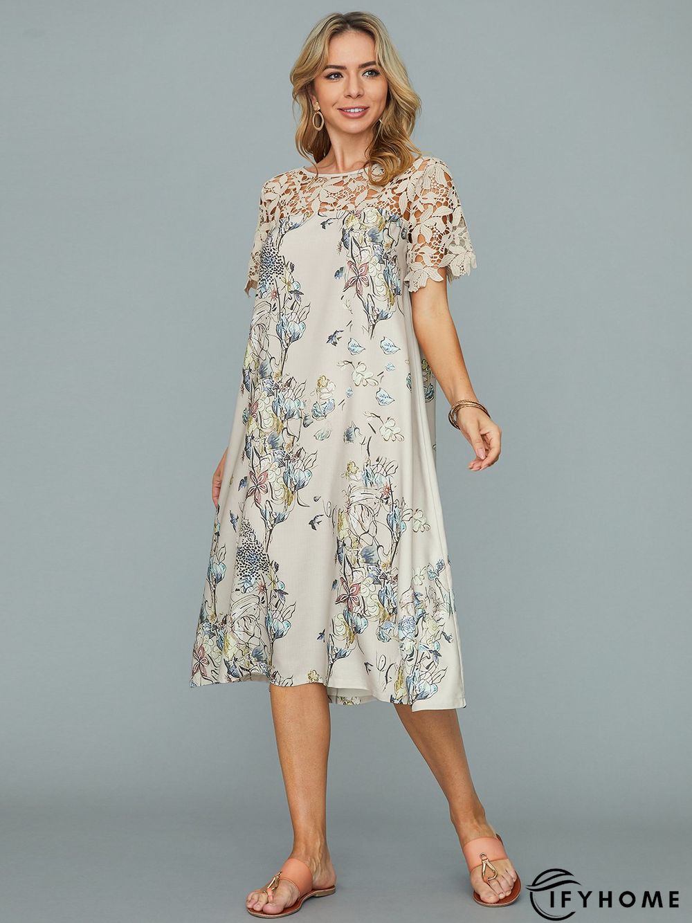 Lace Floral Boho Short sleeve Vacation Dress | IFYHOME