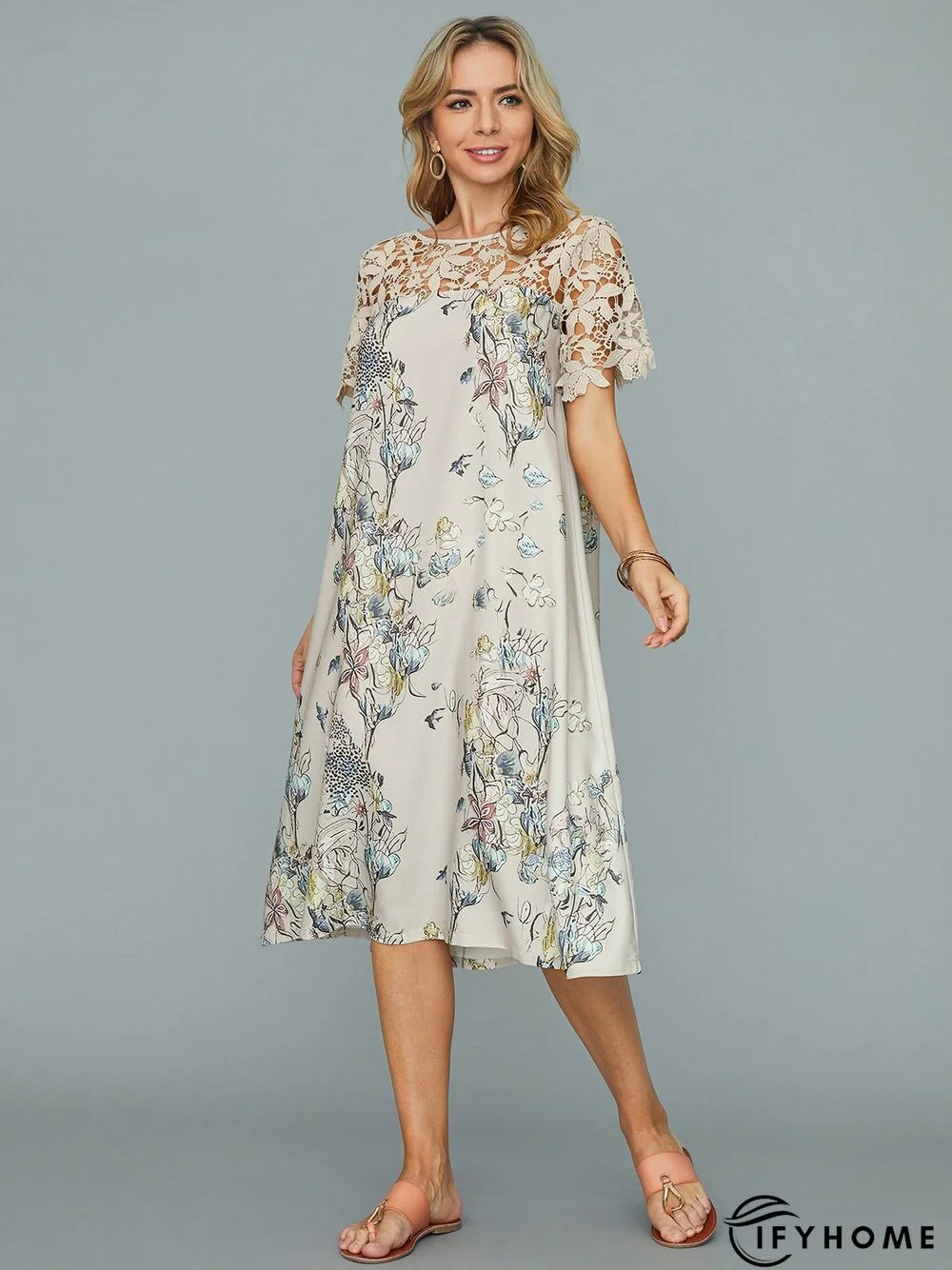 Lace Floral Boho Short sleeve Vacation Dress | IFYHOME