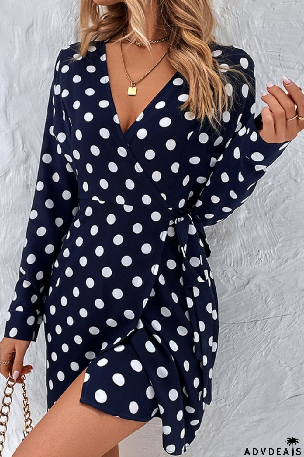 Polka Dot Tied Surplice Wrap Dress
