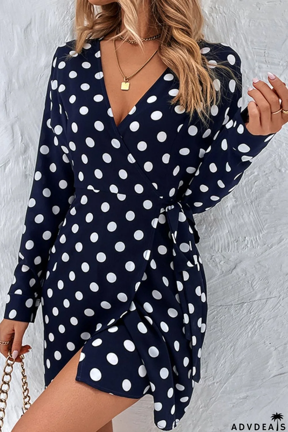 Polka Dot Tied Surplice Wrap Dress