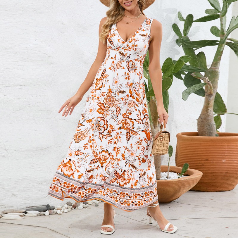 Summer Women's Vintage Floral Print Casual Maxi Dress | ARKGET