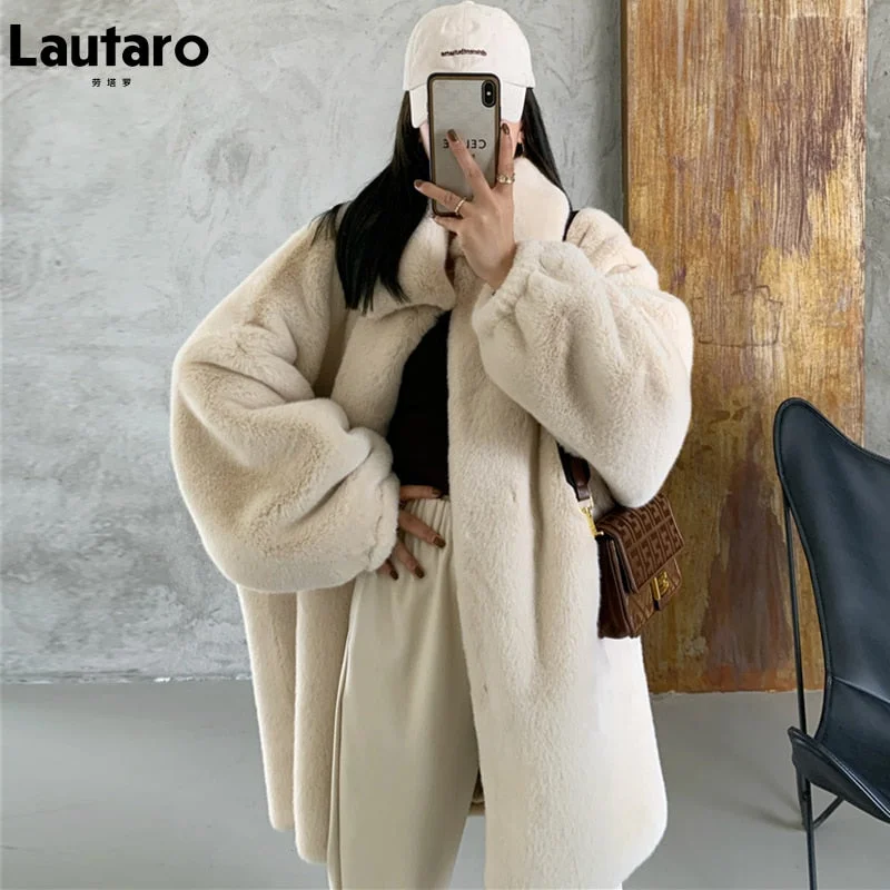 Huiketi Winter Long Oversized Warm Soft Fluffy Faux Fur Coat Women Drop Shoulder Long Sleeve Casual Loose Korean Fashion 2023