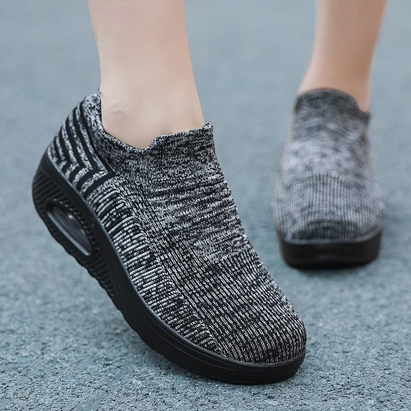 Breathable Knit Mesh Women Sport Shoes Platform Spring Autumn 2022 Slip On Casual Sneakers Woman Outdoor Walking Footwear