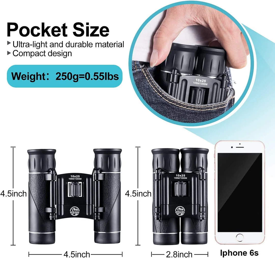 BEBANG 10x25 Binoculars for Kids Adults, Small Compact Binoculars with Low Light Vision for Bird Watching Theater and Concerts Hunting Sport Games