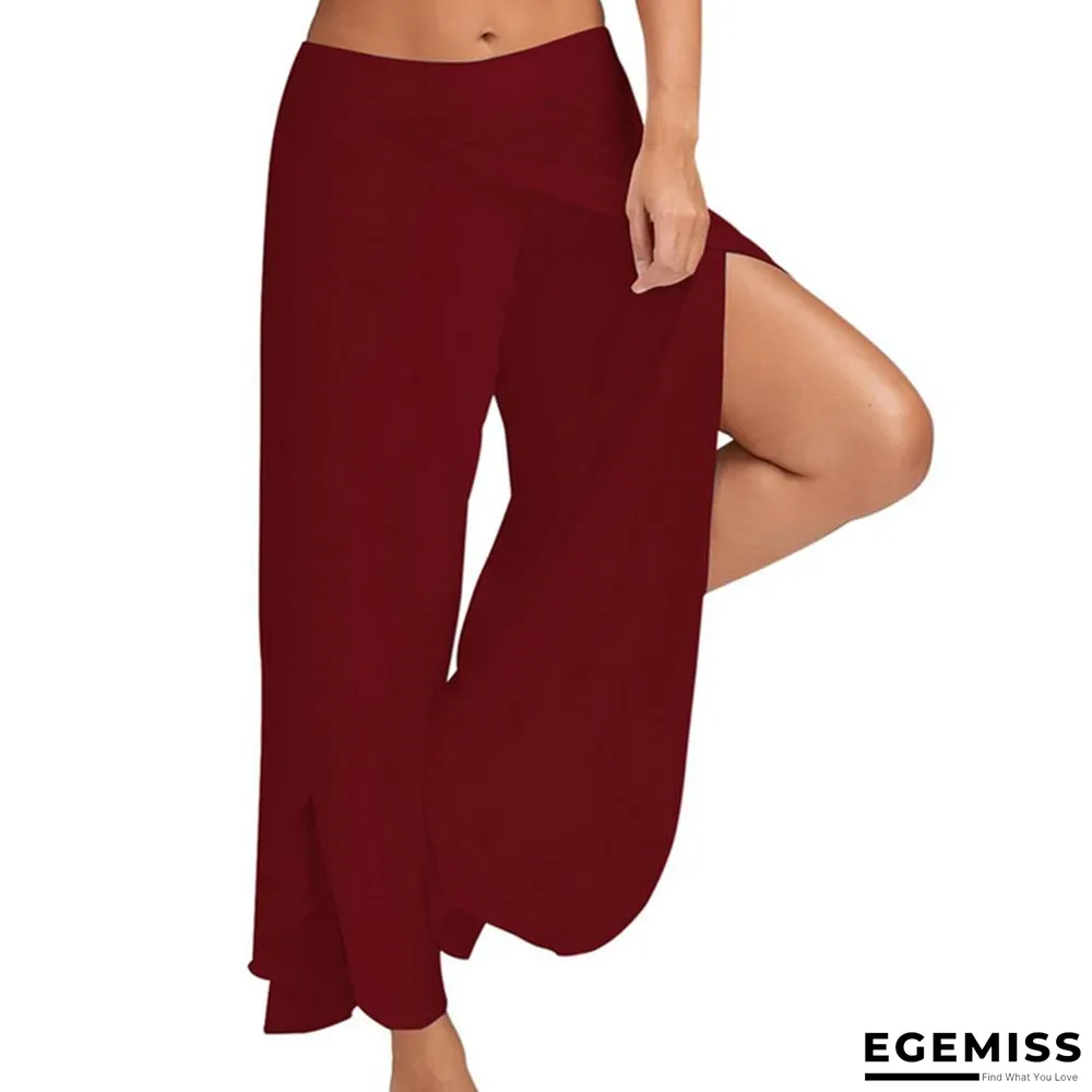 Chiffon Irregular Side Pants Women Causal Wide Leg Solid Elastic Loose Pants | EGEMISS