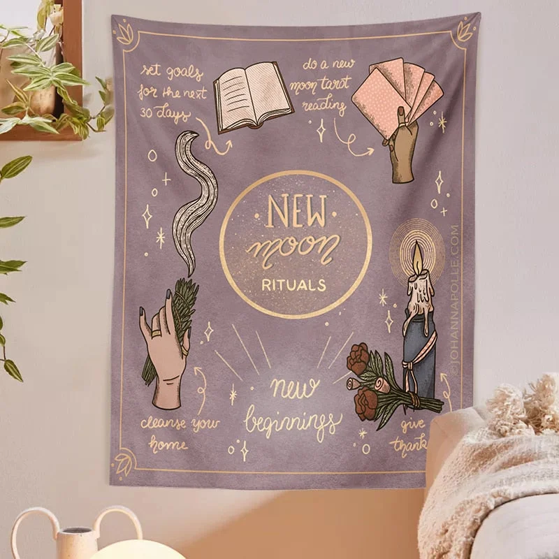 New Moon Tarot Tapestry Wall Hanging Witchcraft Tarot Tapestry Bohemian Style Decoration Home Hippie Mattress Dorm Room Decor