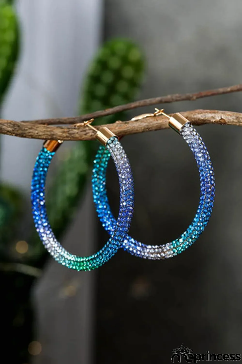 Blue Full Diamond Gradient Big Circle Earrings