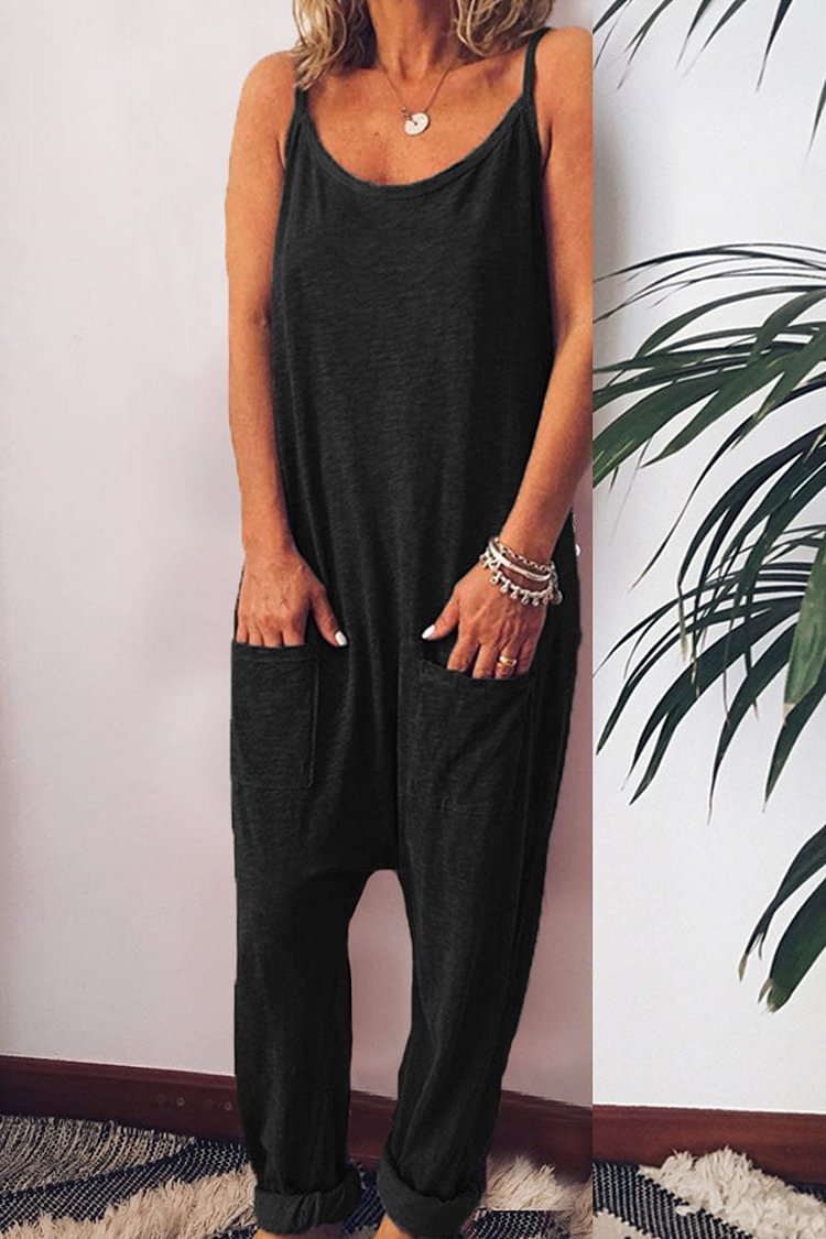 Fashion Casual Solid Pocket Spaghetti Strap Loose Jumpsuits - Life is Beautiful for You - SheChoic