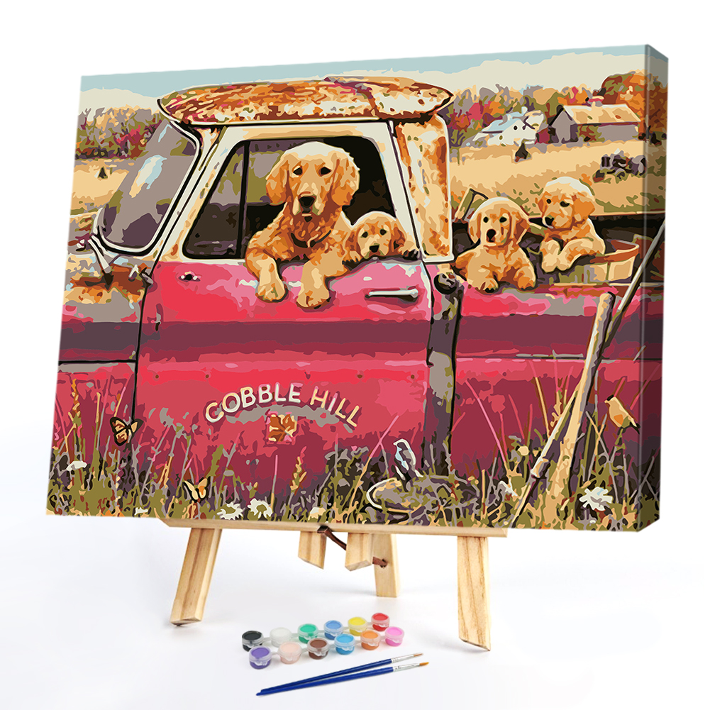 

40*50cm - Paint By Numbers - Dogs in Car, 501 Original