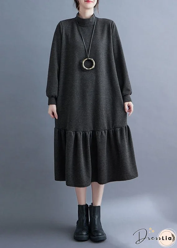 French Red Turtleneck Ruffled Patchwork Thick Maxi Dresses Fall