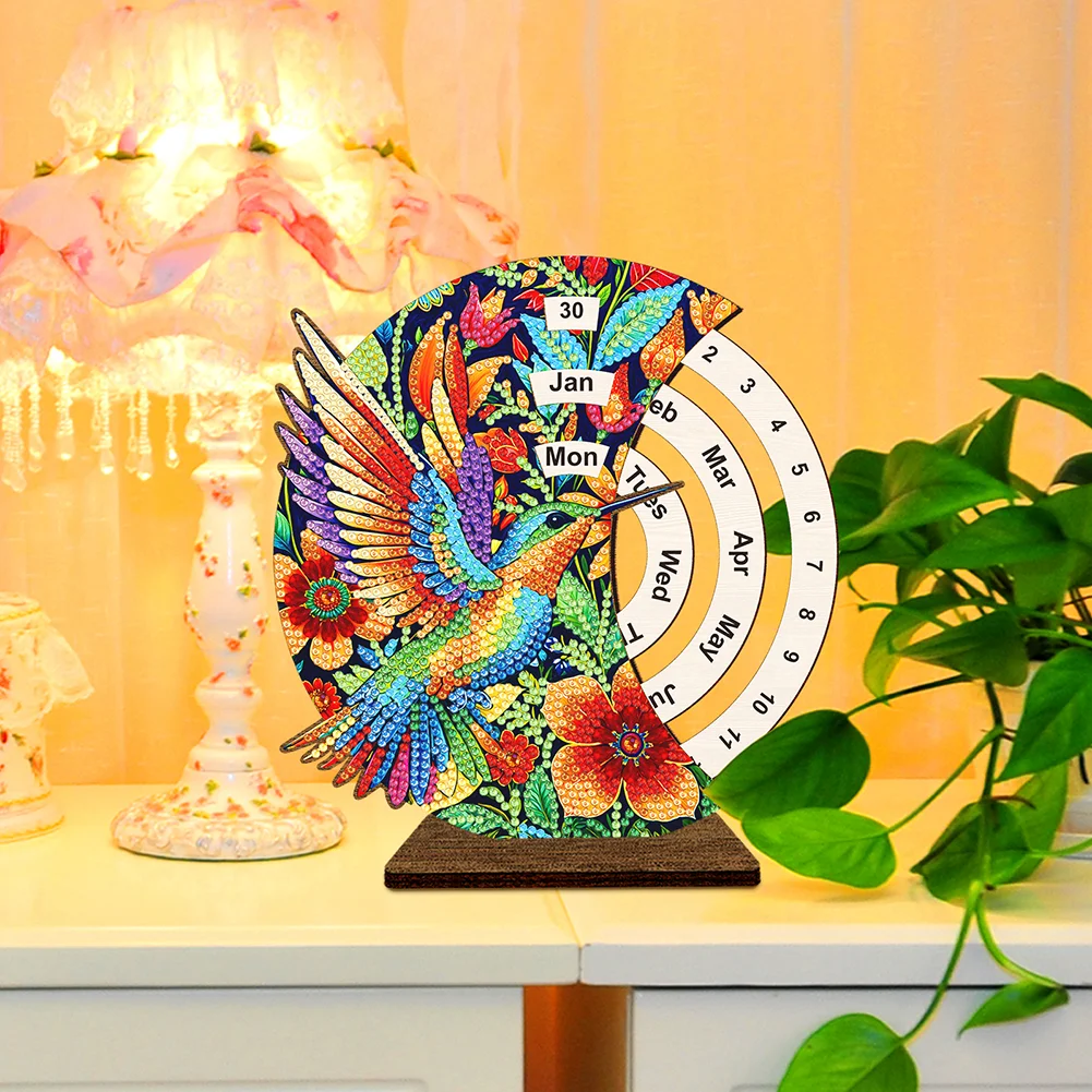 DIY Flowers Hummingbird Special Shape Diamond Painting Spinning Calendar for Adults